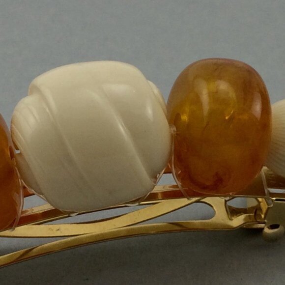 Vtg Large Plastic Beaded French Barrette Hair Clip Made in France Faux Amber - Picture 3 of 16